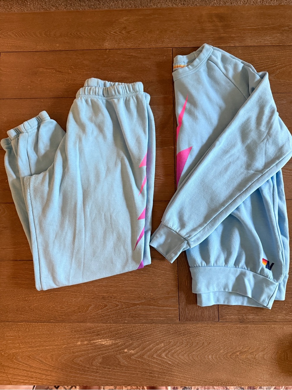 Aviator Nation Bolt Sweatshirt & Sweatpants Set Blue Pink Purple Large